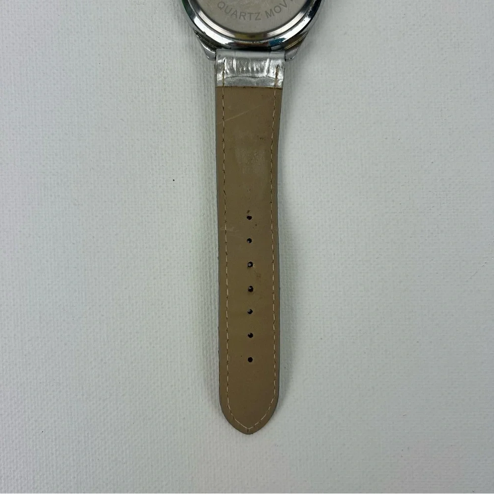 Silver Tone Leopard Print Watch with Rhinestones